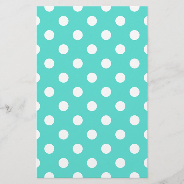 Teal Blue Polka Dot Pattern Stationery (Front)