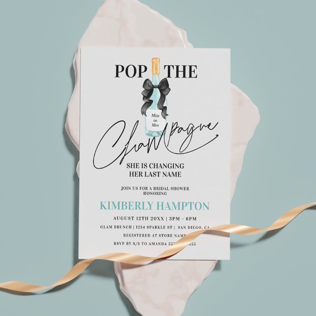 Teal Blue Pop The Champagne Bridal Shower Invitation (Creator Uploaded)