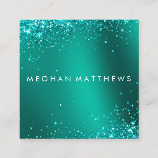 Teal Blue Pretty Sparkles Beauty Makeup Artist Square Business Card