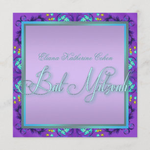 Teal Blue Purple Bat Mitzvah Invitations