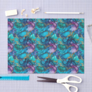 Teal Blue Purple Green Gold Watercolor Decoupage  Tissue Paper