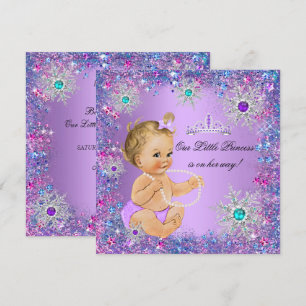 Teal Blue Purple Pink Princess Baby Shower Blonde Invitation