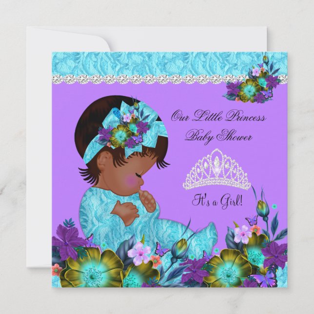 Teal Blue Purple Princess Baby Shower Girl A1 Invitation (Front)