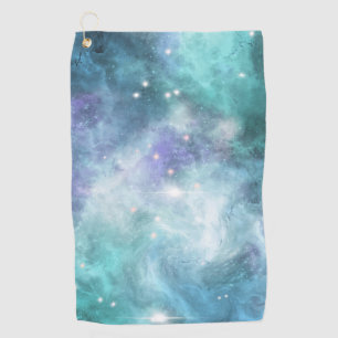 Teal Blue Purple Star Nebula Space Galaxy Universe Golf Towel