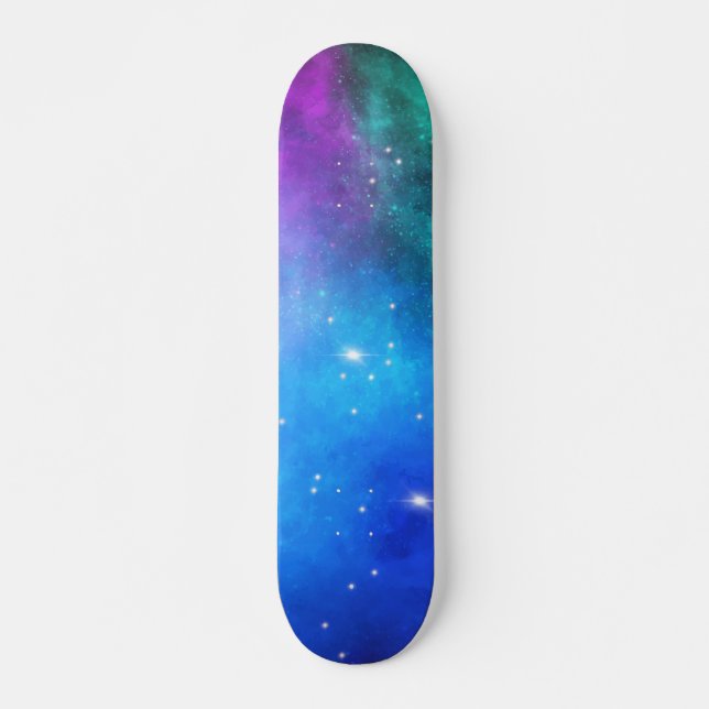 Teal Blue Purple Star Nebula Space Galaxy Universe Skateboard (Front)