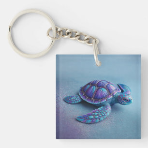 Teal Blue Purple Turtle Colorful Sea Turtle Key Ring