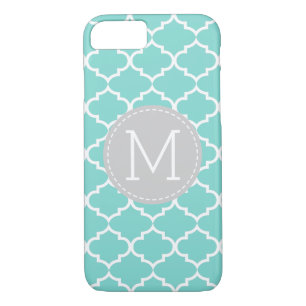 Teal Blue Quatrefoil Personalised Monogram Case-Mate iPhone Case