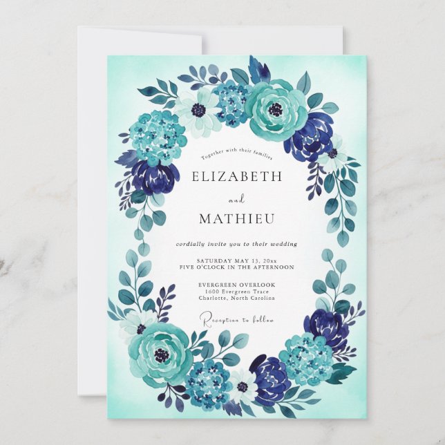 Teal Blue Radiant Coastal Wedding Invitation (Front)