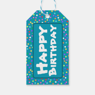Teal Blue Rainbow Confetti Happy Birthday Gift Tags