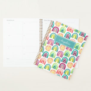 Teal Blue Rainbows & Suns Pattern Back to School Planner