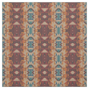 Teal Blue Red Taupe Brown Orange Ethnic Look Fabric
