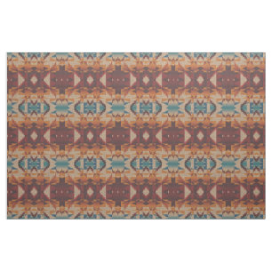 Teal Blue Red Taupe Brown Orange Ethnic Look Fabric