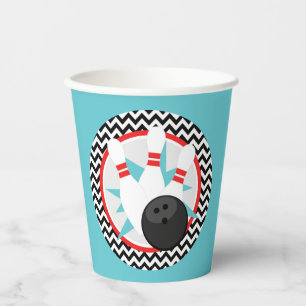 Teal Blue Retro Bowling Paper Party Plates Cups
