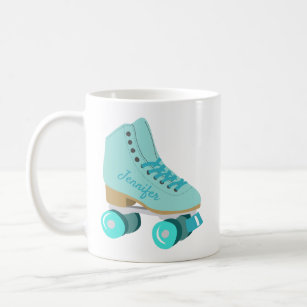 Teal Blue Retro Quad Roller Skate Personalised Coffee Mug