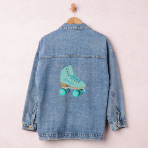 Teal Blue Retro Quad Roller Skate Personalized Denim Jacket