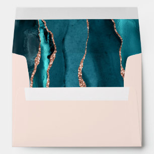 Teal Blue Rose Gold Agate Blush Wedding Envelope