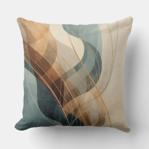 Teal Blue Rust Gray Cream Abstract Farmhouse Cushion