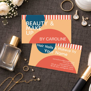 Teal Blue Rust Orange Ivory Art Shapes Pattern Business Card