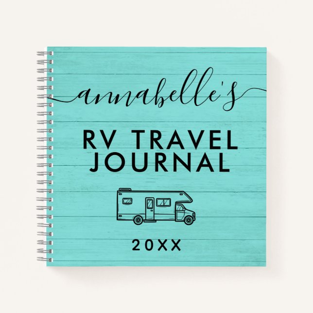 Teal Blue Rustic Camping Woods RV Travel Journal (Front)