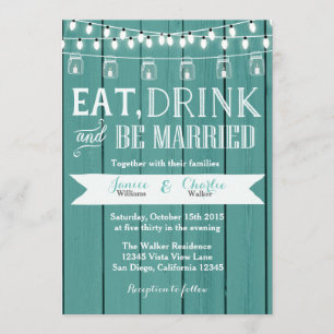 Teal Blue Rustic Wood Wedding Invitation