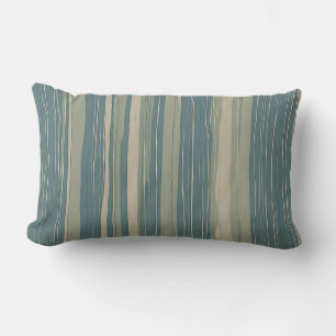 Teal Blue Sage and Beige Stripes Lumbar Cushion