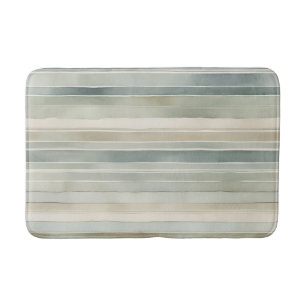 Teal Blue Sage Green Cream Distressed Stripe Bath Mat