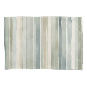 Teal Blue Sage Green Cream Distressed Stripe Pillowcase