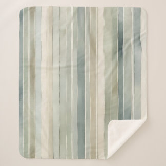 Teal Blue Sage Green Cream Distressed Stripe Sherpa Blanket