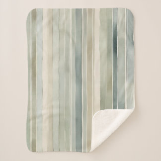 Teal Blue Sage Green Cream Distressed Stripe Small Sherpa Blanket