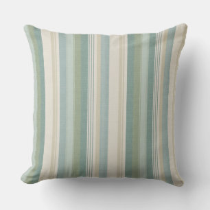 Teal Blue Sage Green Tan Cream Classic Stripes Cushion