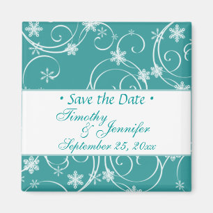 Teal blue save the Date Winter Wedding Magnet