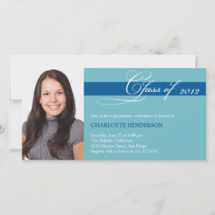 Teal blue script class of graduation announcement