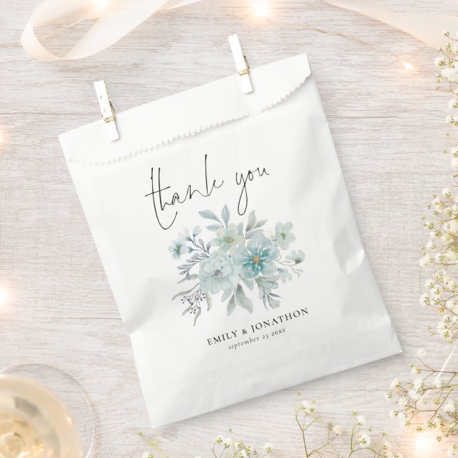 Teal Blue Sea Mist Floral Engagement Thank You Favour Bags (Clipped)