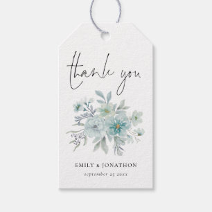Teal Blue Sea Mist Floral Thank You Gift Tags