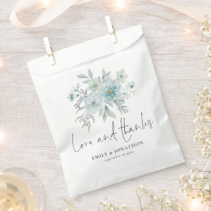 Teal Blue Sea Mist Floral Wedding Love Thanks Favour Bags