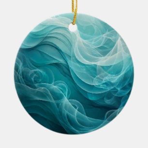 Teal Blue Sea Sky Swirly Dreamy Ceramic Tree Decoration