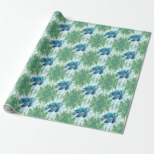 Teal Blue Sea Turtle Seaweed Boy Baby Shower Wrapping Paper
