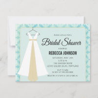 Teal blue & Silhouette Gown Bridal Shower Invite
