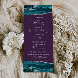 Teal Blue Silver Agate Purple Wedding Programme