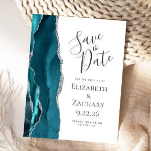 Teal Blue Silver Agate Save the Date Announcement Postcard