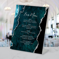 Teal Blue Silver Agate Wedding Bar Menu