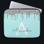 Teal Blue Silver Glitter Sparkle Monogram Laptop Sleeve<br><div class="desc">Teal Blue - Aqua and Silver Faux Dripping Modern and Elegant Girly Glitter and Sparkle Elegant Monogram Case. This case can be customised to include your initial and first name.</div>