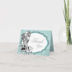 Teal Blue Silver High Heel Shoe Thank You Card