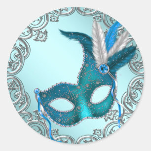 Teal Blue Silver Mask Masquerade Envelope Seal Fav
