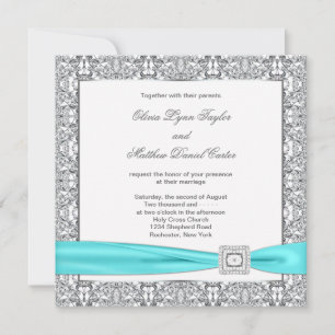 Teal Blue Silver Wedding Invitation Templates