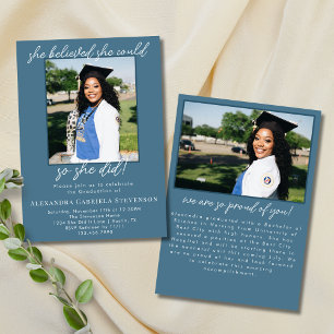 Teal Blue Simple 2 Photo Script Graduation Invitation