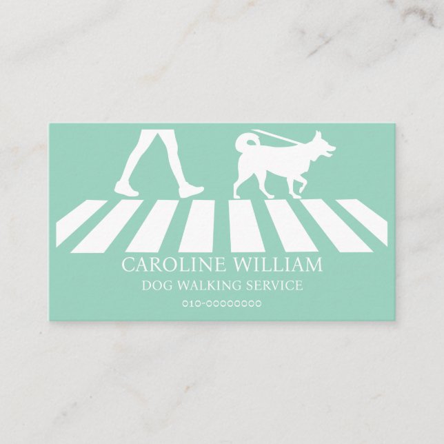 Teal Blue | Simple Dog Walking Image Pet Service Business Card (Front)