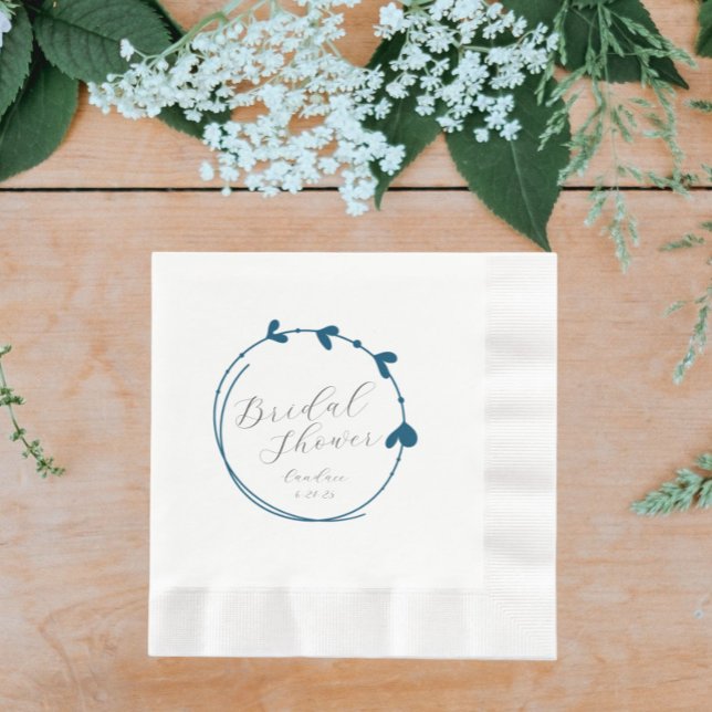 Teal Blue Simple Heart Wreath Bridal Shower Napkin (In Situ Wedding)