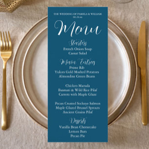 Teal Blue Simple Style Wedding Dinner Menu