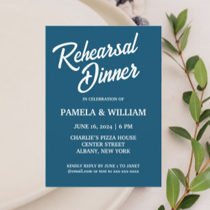 Teal Blue Simple Style Wedding Rehearsal Dinner Invitation